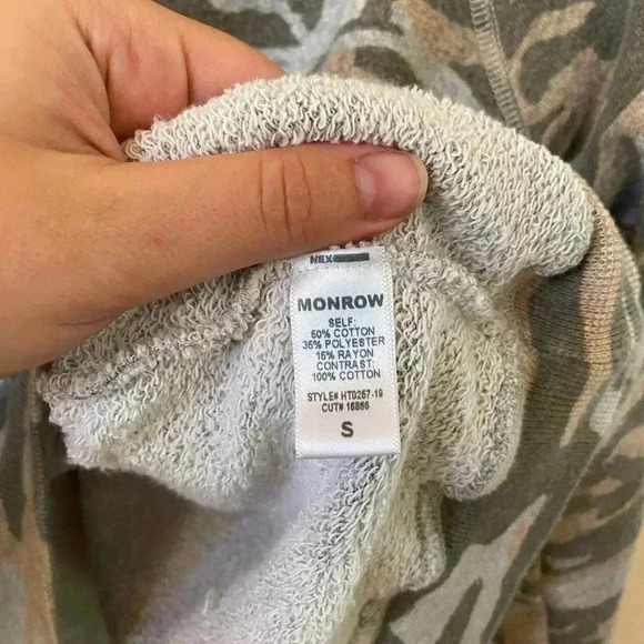 MONROW VINTAGE RAGLAN DUSTY PINK GRAY CAMO PULLOVER OFF THE SHOULDER SWEATER - Picture 5 of 8